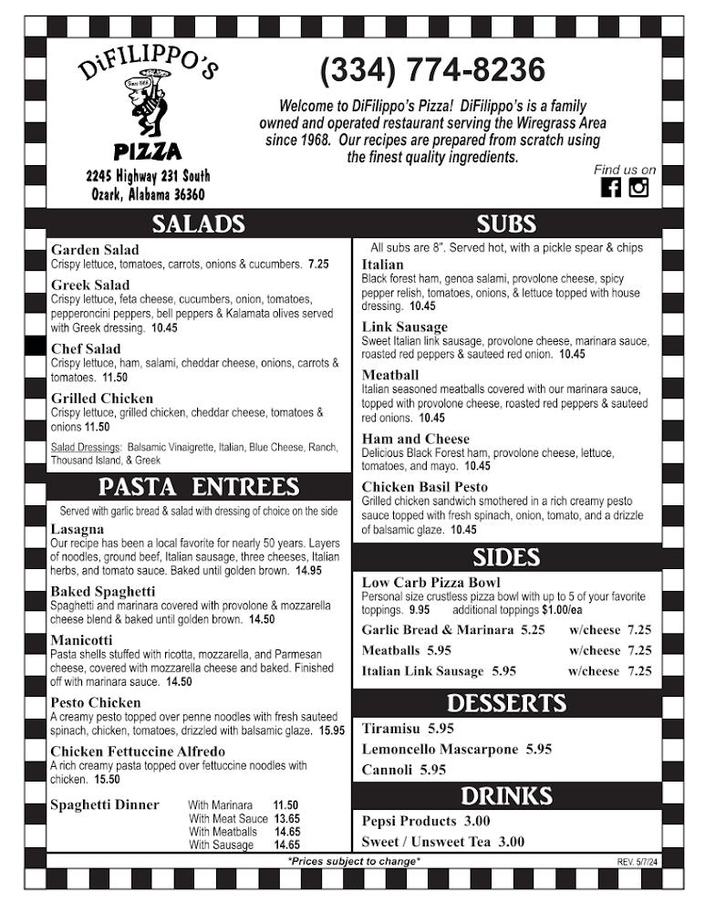 Difilippo's Pizza Menu image 1